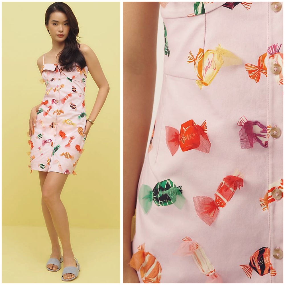 Anthropologie Maeve Sweet Treats Candy Wrapper Pink Mini Dress